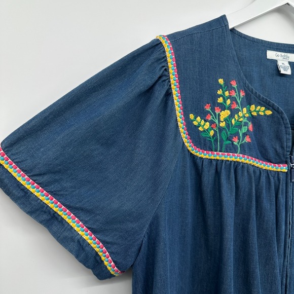 Go Softly Patio House Dress Lounge Kaftan Size XL Pockets Full Zip Embroidered - Picture 6 of 11